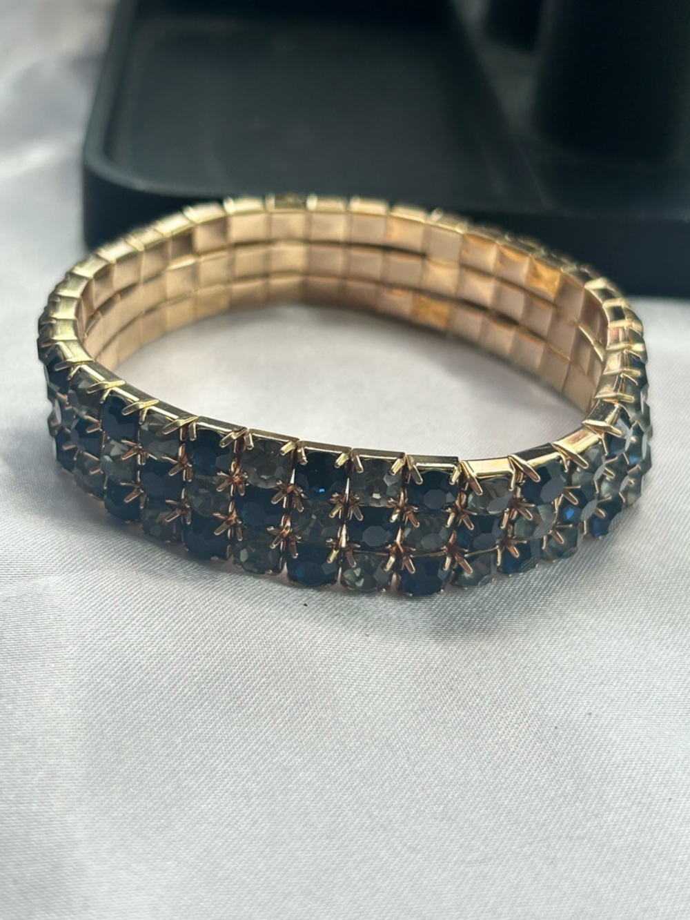 Stretchy Gold Bracelet with Deep Blue Stones - Women's Fashion Jewelry